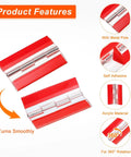 Premium Top Shelf Heavy Duty Invisible Acrylic Hinges With Rust Proof Stainless Steel Shaft Self Adhesive Continuous Piano Hinge Three Pack For Diy Kitchen Cabinets, showing red acrylic hinges with metal poles.
