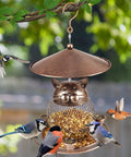 Squirrel Proof Metal Cat Shaped Bird Feeder For Outdoor Garden Yard Hanging Decor with birds feeding on seeds