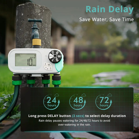 No Fuss All In One Sprinkler Timer For Garden Hose With Child Lock Programmable Brass Digital Water Timer 4 Zone attached to hose