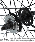 Rear hub detail of 700C Fixed Gear Wheelset With 70mm Aluminum Track Rims Front 100mm Rear 120mm Hubs V Brake Ready