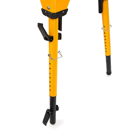 Close-up of adjustable legs on Adjustable Height Portable Steel Welding Table And Work Bench With Folding Legs, Carrying Handle