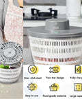 Massive 4L Electric Salad Spinner With Wireless Usb Charging Heavy Duty Veggie Dryer And Roomy Lettuce Bowl Tough As Nails Build on a countertop with greens inside.