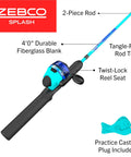 Kids Splash Jr Spincast Reel And Rod Combo Four Foot Two Piece Rod Size Twenty Reel With Right Hand Retrieve Pre Spooled