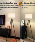 Comparison of cordless battery powered floor lamp with remote control vs. plug-in lamp, highlighting placement flexibility.