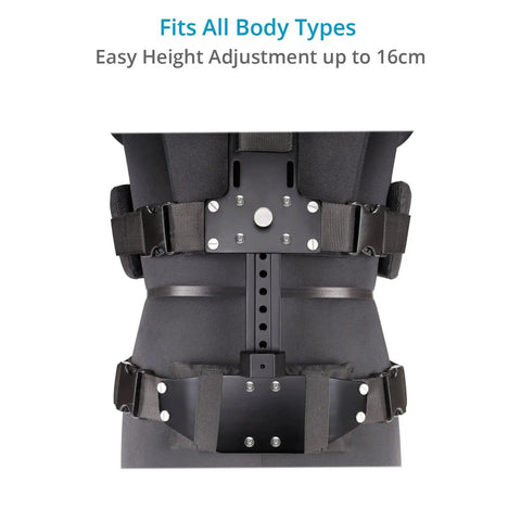 Back view of Comfort Arm and Vest Rig showing adjustable straps for handheld camera stabilizers.