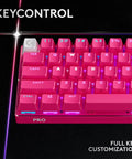 Compact Sixty Percent Wireless Gaming Keyboard Featuring Tactile Optical Switches And Sleek Magenta Build showcasing key layout and design.