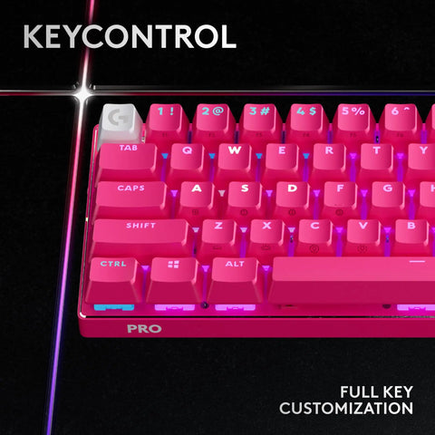 Compact Sixty Percent Wireless Gaming Keyboard Featuring Tactile Optical Switches And Sleek Magenta Build showcasing key layout and design.