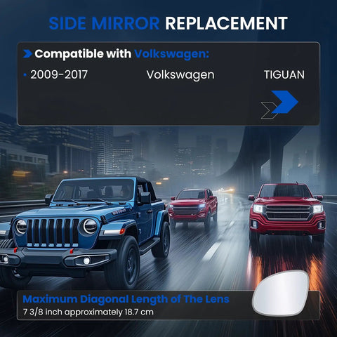 Driver Left Side Mirror Glass For Volkswagen Tiguan 2009 2017 Convex Glass Replacement Non Heated Without Backing Plate Direct Fit LH