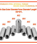 Stainless Steel Internal Thread Dowel Pins Set With M3 To M6, showing different cylindrical pins for precise locating and joint alignment.