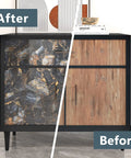 Comparison of a cabinet with and without DIY Friendly Peel And Stick Marble Black Countertop Vinyl Waterproof Self Adhesive