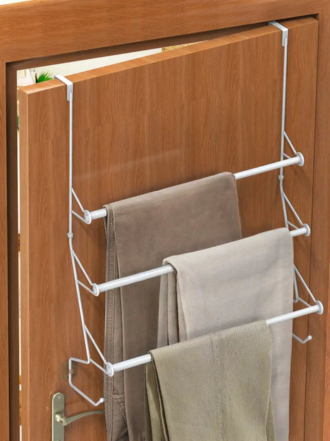 Adjustable Over The Door Towel Rack With Hooks For Bathroom Telescoping Crossbar Adjusts From 12.9 To 23.5 Inches Triple Bar Hanging Organizer