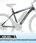 26 Inch Electric Mountain Bike for Adults With Peak 749W Motor, Trail Ready 19.8 Mph Ebike black frame detail