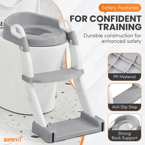 No Sweat Potty Training Setup With This 6 In 1 Foldable Toddler Toilet Seat Featuring A Rock Solid Step Stool Ladder And Adjustable Height For Smooth Sailing Bathroom Trips And Effortless Cleaning Gray White