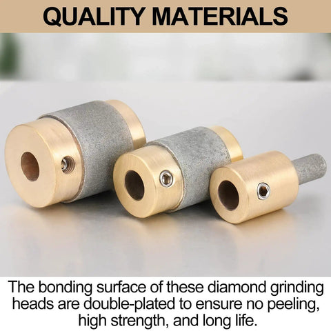 Diamond Glass Grinder Bits Set For Stained Glass Tools Copper Core Diamond-Coated Drill Heads In 1 Inch 3/4 Inch And 1/4 Inch Sizes