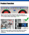 Product function display of Shop Tested Digital Camber Gauge For Car Alignment Plus Suspension Tuning with adjustment instructions.