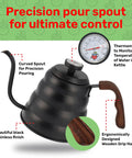 Gooseneck Pour Over Kettle With Built In Thermometer Pro Grade Stainless Steel Stovetop Kettle Insulated Handle 40.6 Oz 1200 Ml