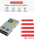 Heavy Duty 350W Switching Power Supply Powers Your Automation Setup With Rock Solid 5V At 60 Amps While Supporting Dual Voltage Input, showcasing safety features like overcurrent protection.