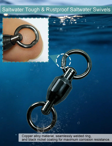 Ball Bearing Swivel Set 46 Piece Black Nickel Finish Barrel Swivels For Trolling And Freshwater Fishing Ultra Smooth 360 Degree Rotation Stainless Steel Bearings Reduces Line Twist And Improves Hookups, black nickel swivel close-up