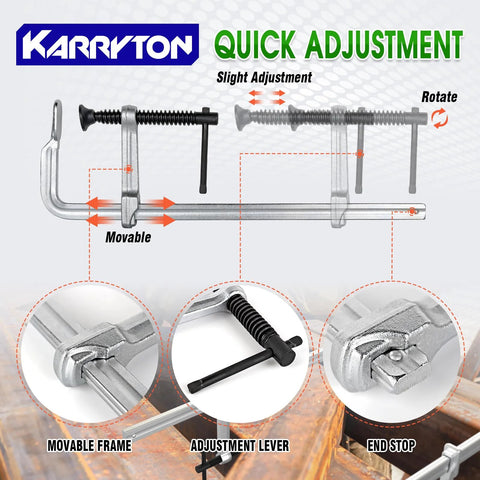 KARRYTON 4-pack 12-inch F-clamps with 3-inch throat depth, drop-forged steel, 600-lb clamping force