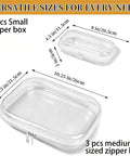 Solid 5 Pack Clear Hard Shell Zipper Cases Stackable Storage Pouches shown in various sizes for organizing cosmetics and cables.