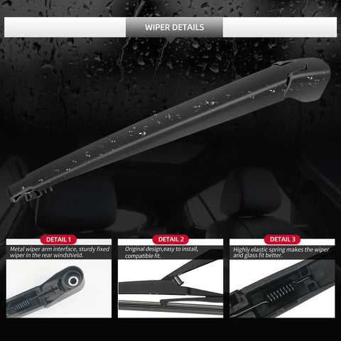 Mazda CX5 Rear Wiper Arm And Blade Set Replacement 2013 To 2025 showing detail view of metal interface and rubber blade