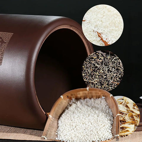 Hella Durable Ceramic Rice Jar And Airtight Storage Container For Coffee Beans Tea Flour Pet Food And Grains With Secure Lid Options for storing rice and tea leaves.