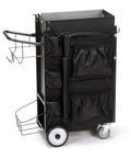 Heavy Duty Utility Cart Featuring Rock Solid Build And Smooth Rollin Wheels Plus No Drama Storage Rack For Light Bulbs Industrial Workshops And Warehouses Portable Durable with black fabric pockets and wheels.