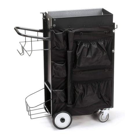 Heavy Duty Utility Cart Featuring Rock Solid Build And Smooth Rollin Wheels Plus No Drama Storage Rack For Light Bulbs Industrial Workshops And Warehouses Portable Durable with black fabric pockets and wheels.