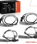 Set Of 4 Front And Rear Abs Wheel Speed Sensors For Bmw 1 And 3 Series, direct fit black and grey sensors in a product display.
