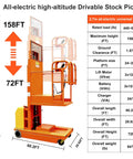Fully Electric Self-Propelled Order Picker Lift Truck With 661 Lbs Capacity, 158FT height, orange design, suitable for narrow aisle use.