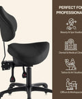 Pneumatic Swivel Saddle Chair With Wheels For Hair Stylists Dentists Hygienists And Spa Pros Ergonomic Back Support Black