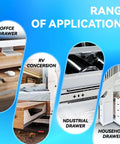 Beefy Heavy Duty Drawer Slides Full Extension Side Mount Rails for 20 to 40 Inch Drawers shown in various applications.