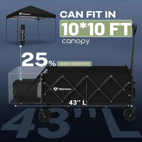 Extra Long 43 Inch Collapsible Wagon With Extended Tailgate 360 Pound Heavy Duty Utility Cart in 10x10 ft canopy