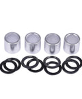Front view of four silver skate bearing spacers and eight black rubber washers (12 pieces)