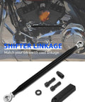 Aftermarket Aluminum Shift Linkage For Harley Davidson Motorcycles Tighten Up Shifts For Smoother More Precise Gear Changes Durable Black Finish Polished Aluminum Shifter Linkage Upgrade To Boost Performance And Ride Quality. Black adjustable Harley shift linkage, 12-13 inch aluminum