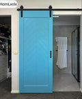 Heavy Duty Sliding Barn Door Kit With Five Foot Track Built To Last 350 Lb Capacity installed in bathroom entrance
