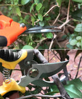 2 Pack Stainless Steel Pruning Shears For Sharp And Smooth Cuts Garden Clippers With Soft Grip Handles in use on branches