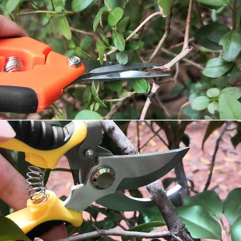 2 Pack Stainless Steel Pruning Shears For Sharp And Smooth Cuts Garden Clippers With Soft Grip Handles in use on branches