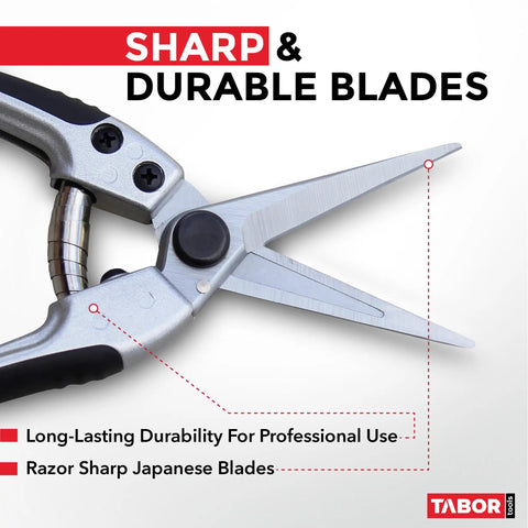 Close-up of K18A Straight Pruning Shears Florist Scissors Multi Tasking Garden Snips with sharp pro-grade Japanese blades.