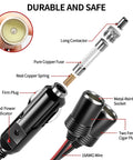Plug And Play 12V And 24V Cigarette Lighter Splitter With Dual Sockets 1 To 2 Female Socket Port Adapter For Cars close-up of durable components including plugs, fuse, and wire.