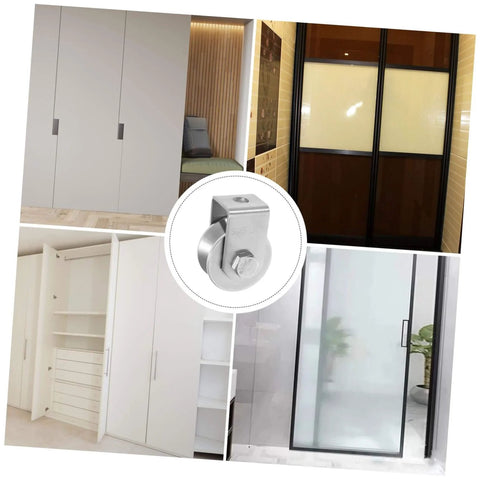 Stainless Steel Fixed Pulley Bearing For Sliding Doors And Gates, Heavy Duty Wall Mounted Pulley System With Smooth Grooves in use on various doors.