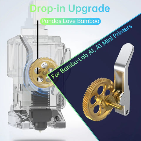 Panda Claw Extruder Brass Gear Upgrade for Bambu Lab A1 and A1 Mini Beefed Up Hardcore RNC Nano Coated Hardened Gear for Smooth Filament Drive Low Slip Fiber Ready Faster and More Precise Extrusion Longer Gear Life, brass gear installed