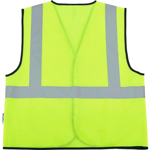 Built Dang Tough Class Two High Vis Safety Vest In True Lime Polyester With Wide Silver Reflective Tape quick hook loop closure L XL back view