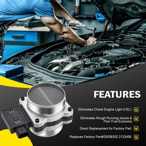 Plug And Play Mass Air Flow MAF Sensor For Chevy GMC Buick Cars And Vans Direct Fit Replacement For 2002 2005 Astro Van 1996 2001 Blazer S10 2000 2005 Century OEM Quality Performance Upgrade installed on car engine