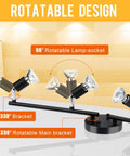 Four Head Foldable Track Lighting Kit With GU10 Sockets Adjustable Ceiling Spot Lights For Kitchen Hallway Bedroom Industrial Vintage Black Fixture For Accent Lighting And Mood Vibe with 90° and 330° adjustable design.