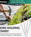 Person using 120 Pack of 6-Inch Landscape Staples With Circle Top Galvanized Steel Spikes for Ground Sheets, Lawn Edging.