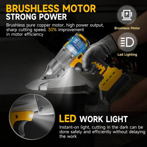 Cordless Sheet Metal Shear For 20V Max Batteries, Brushless 14 Gauge Cutter With LED Work Light, Metal Cutting Tool