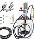 Air Operated 60 To 1 Grease Pump With Dual Grease Gun Couplers For 5 Gallon Buckets, 13 Ft High Pressure Hose, Drum Cover