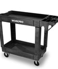 Heavy Duty Rolling Tool Cart Two Tier With Locking Casters, 500 Lb Capacity, Durable PP Construction, Mobile Workshop Organizer For Tools And Supplies, Top Shelf 31x17x4 In, Bottom Shelf 30x16x4 In black