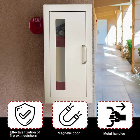 Heavy Duty 10lb Fire Extinguisher Cabinet With Wall Or Surface Mount Options In Bright White Steel Rock Solid Safety Gear Locker For Garage Or Workshop And Easy As Pie To Install